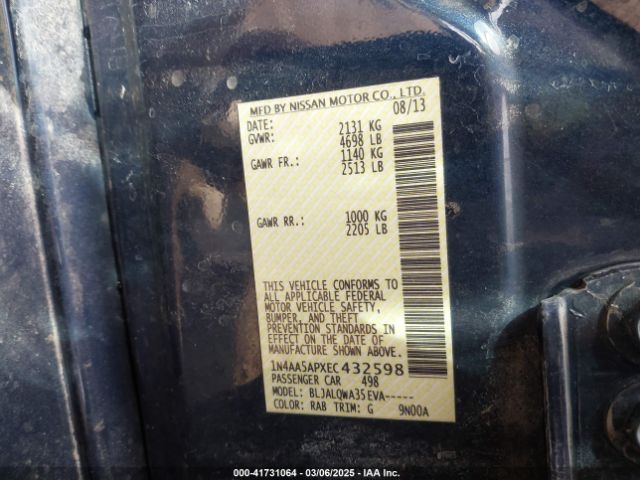 1N4AA5APXEC432598 Nissan Maxima 3.5 S