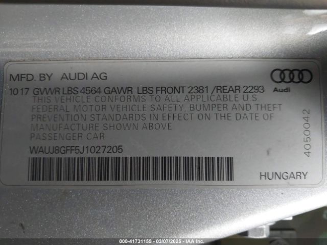 WAUJ8GFF5J1027205 Audi A3 2.0t Premium/2.0t Tech Premium