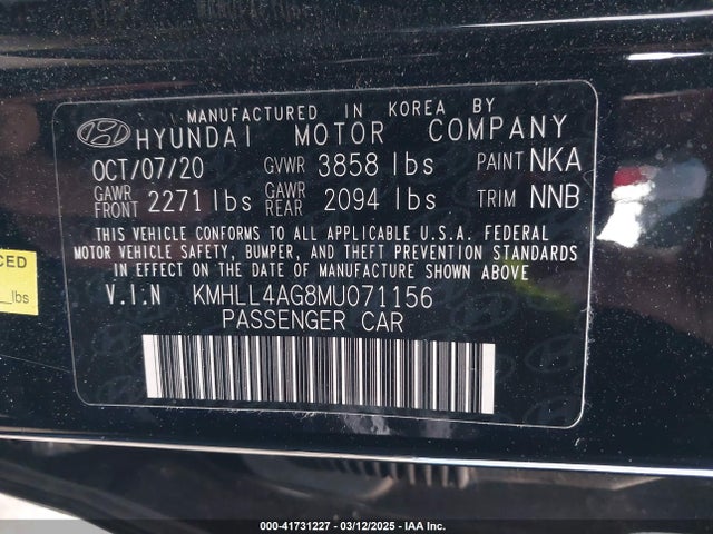 KMHLL4AG8MU071156 Hyundai ELANTRA SE