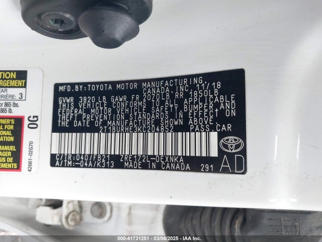 2T1BURHE3KC204852 Toyota COROLLA LE