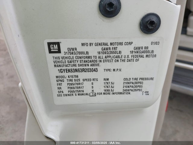 2003 CADILLAC ESCALADE 1GYEK63N63R203043 Photo 8