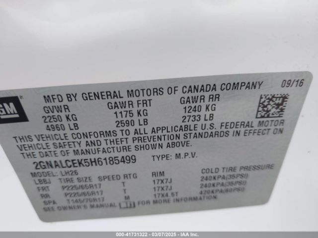 2GNALCEK5H6185499 Chevrolet EQUINOX LT