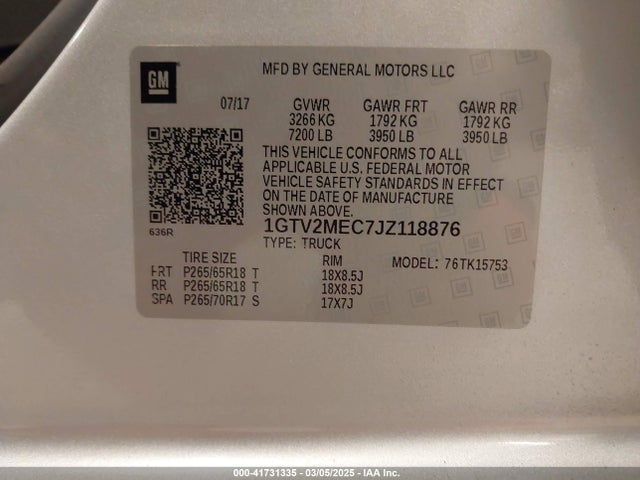 1GTV2MEC7JZ118876 GMC Sierra 1500 Sle