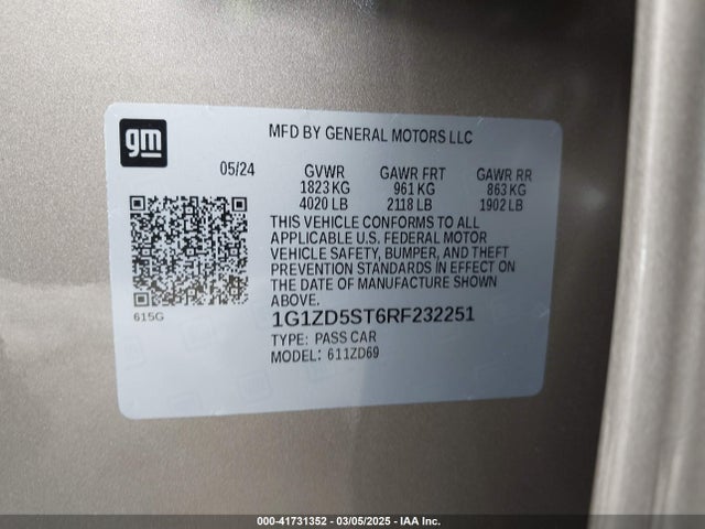1G1ZD5ST6RF232251 Chevrolet Malibu Fwd 1lt