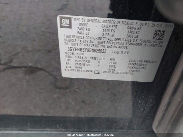 2011 CADILLAC SRX 3GYFNBEY9BS625623 Photo 8