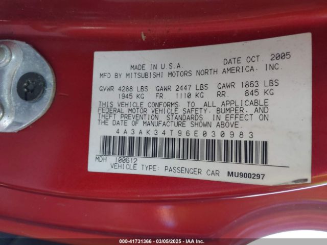 2006 MITSUBISHI ECLIPSE 4A3AK34T96E030983 Photo 8