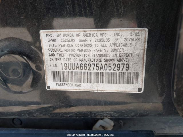 2005 ACURA TL 19UUA66275A052979 Photo 8