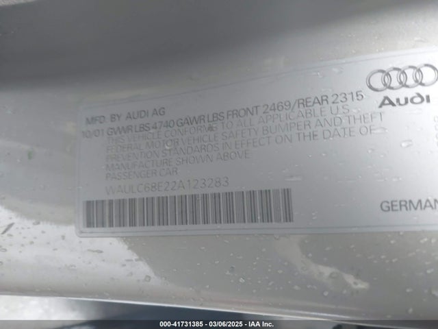 2002 AUDI A4 WAULC68E22A123283 Photo 8
