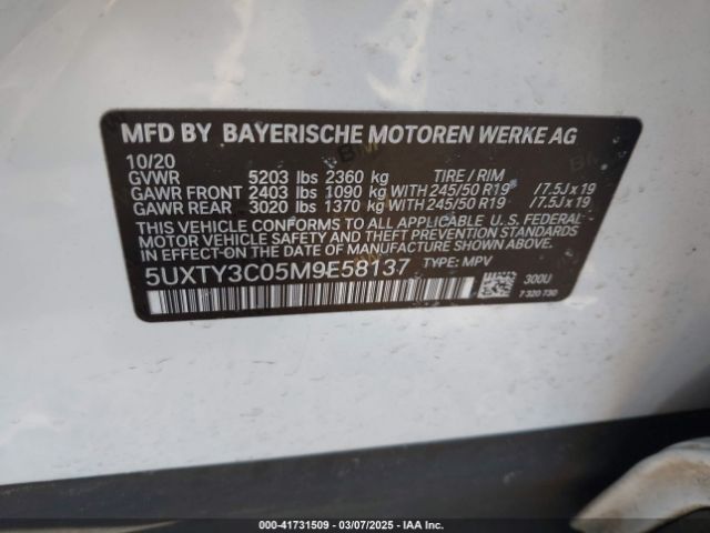 5UXTY3C05M9E58137 BMW X3 Sdrive30i