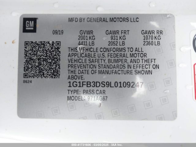 1G1FB3DS9L0109247 Chevrolet Camaro Rwd  1lt