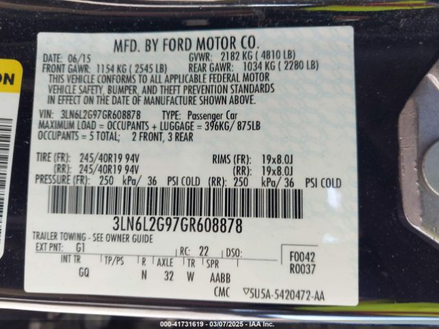 3LN6L2G97GR608878 Lincoln MKZ