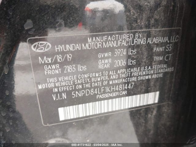 5NPD84LF1KH481447 Hyundai Elantra Value Edition