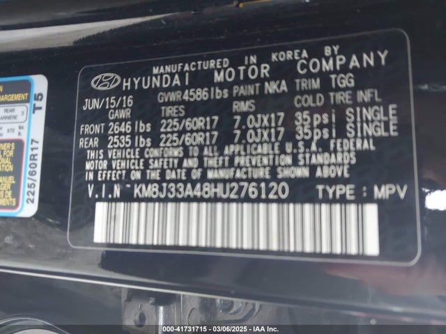 KM8J33A48HU276120 Hyundai TUCSON SE