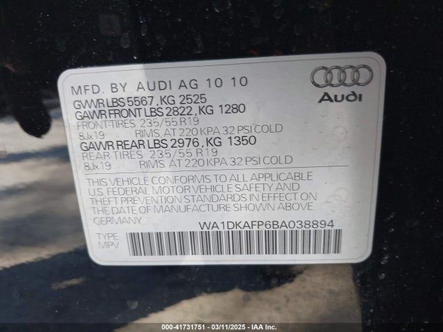 2011 AUDI Q5 WA1DKAFP6BA038894 Photo 8