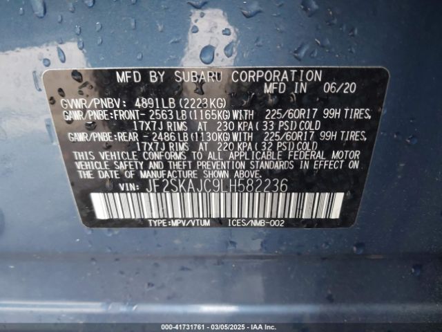 JF2SKAJC9LH582236 Subaru Forester Premium
