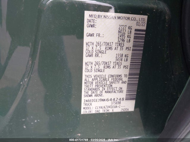 Nissan Frontier Pro-x 4x2 2022 1N6ED1EJ9NN644248 Image 9