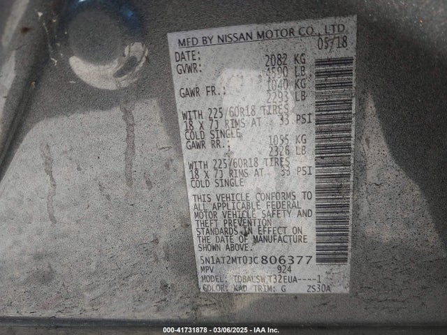 5N1AT2MT0JC806377 Nissan Rogue Sl