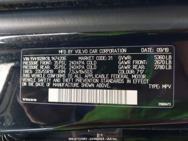 YV4102RK9L1474206 Volvo Xc60 T5 Momentum