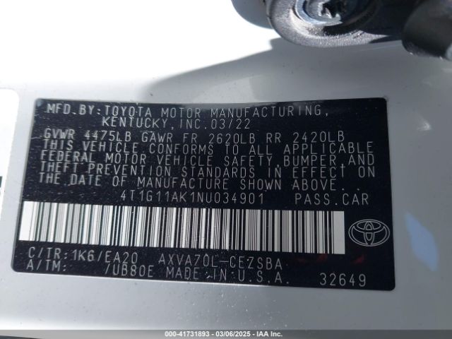 4T1G11AK1NU034901 Toyota CAMRY SE