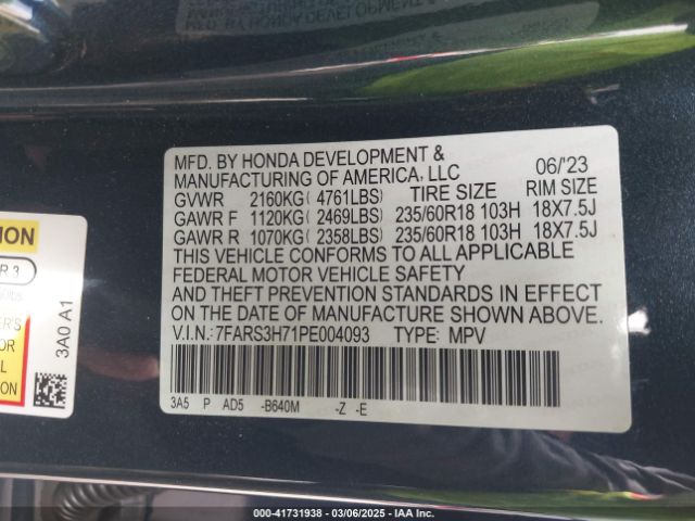 7FARS3H71PE004093 Honda Cr-v Ex-l 2wd