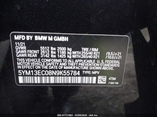 5YM13EC08N9K55784 BMW X3