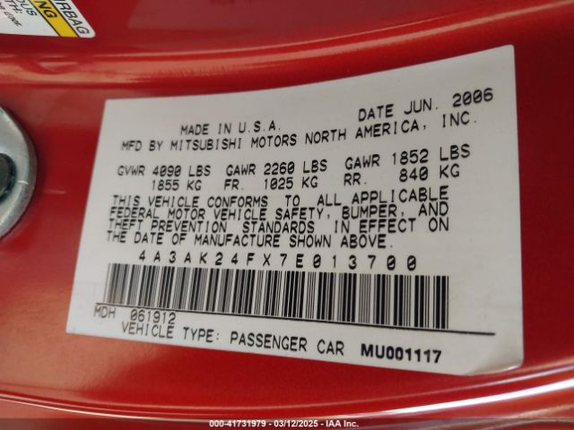 2007 MITSUBISHI ECLIPSE 4A3AK24FX7E013700 Photo 8