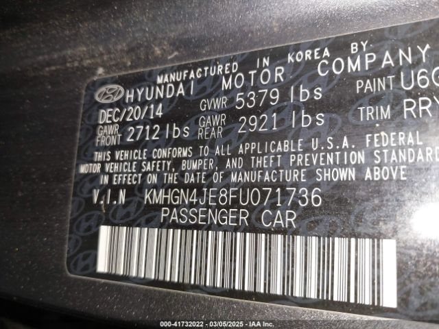 KMHGN4JE8FU071736 Hyundai Genesis 3.8