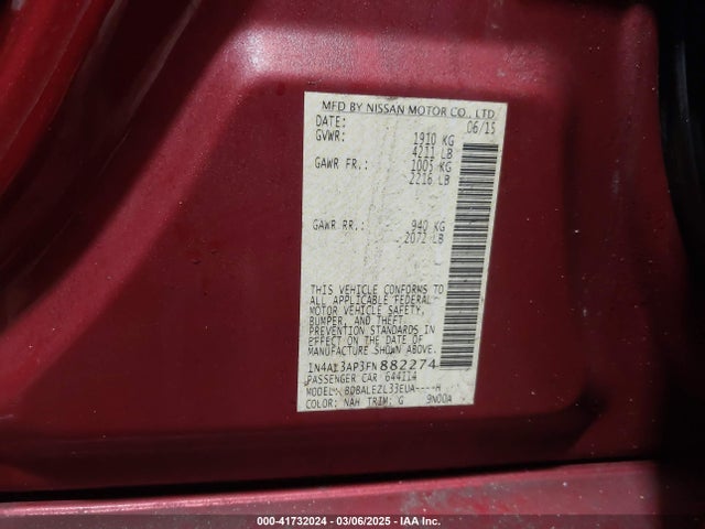 1N4AL3AP3FN882274 Nissan Altima 2.5 S