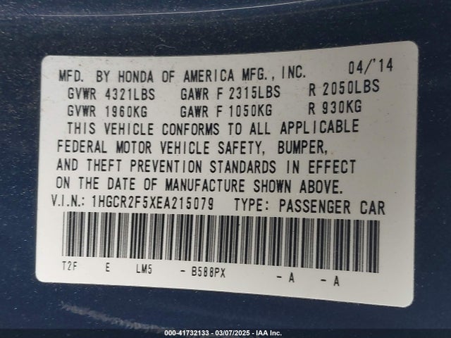 Honda Accord Sport 2014 1HGCR2F5XEA215079 Image 9