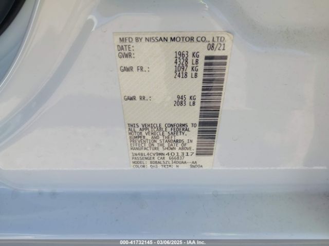 1N4BL4CV9MN401317 Nissan Altima Sr Fwd