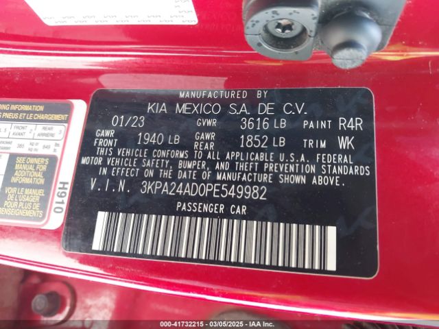 3KPA24AD0PE549982 KIA RIO S