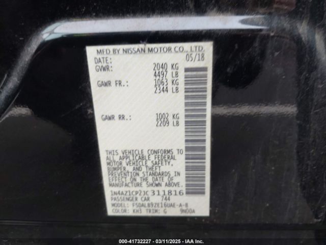 1N4AZ1CP2JC311816 Nissan LEAF S