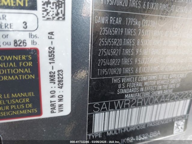 SALWR2RV0KA426223 Land Rover Range Rover Sport Hse