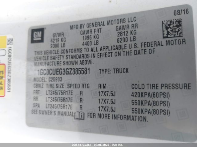 1GC0CUEG3GZ385581 Chevrolet Silverado 2500hd Wt