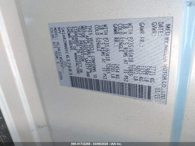 5N1AR2MN6FC637683 Nissan Pathfinder Platinum/s/sl/sv