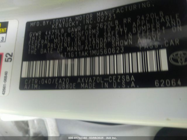4T1G11AK1MU560623 Toyota CAMRY SE