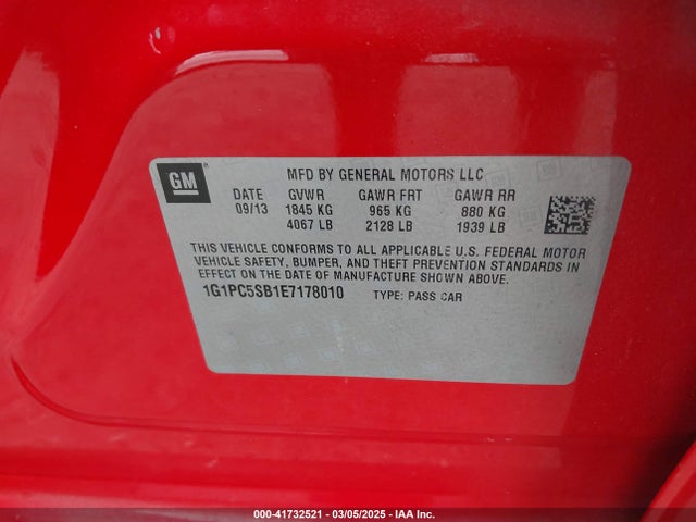 1G1PC5SB1E7178010 Chevrolet Cruze 1lt Auto