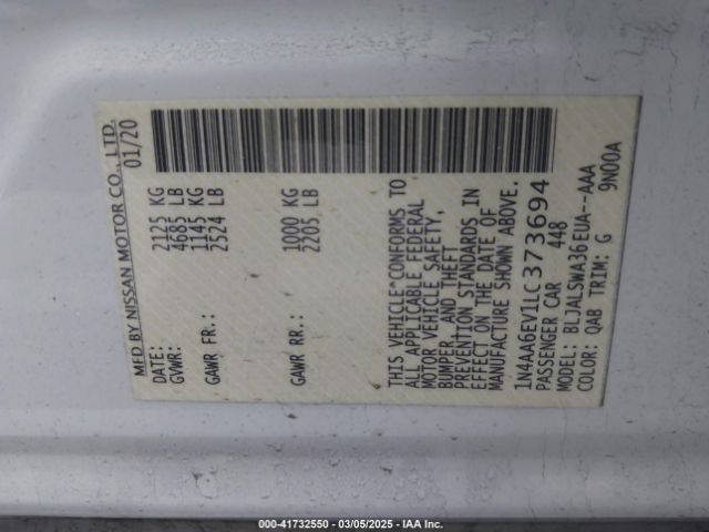 1N4AA6EV1LC373694 Nissan Maxima Sr Xtronic Cvt