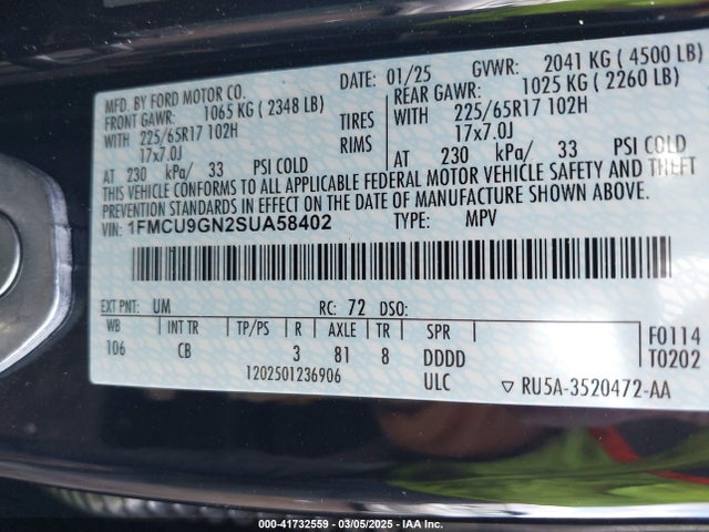 Ford Escape Active 2025 1FMCU9GN2SUA58402 Image 9