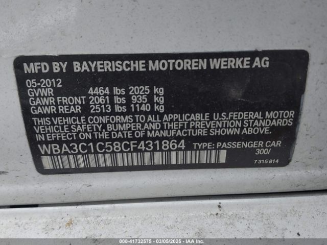 2012 BMW 328I WBA3C1C58CF431864 Photo 8