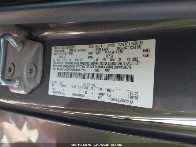 1FMCU0GXXEUD93750 Ford ESCAPE SE