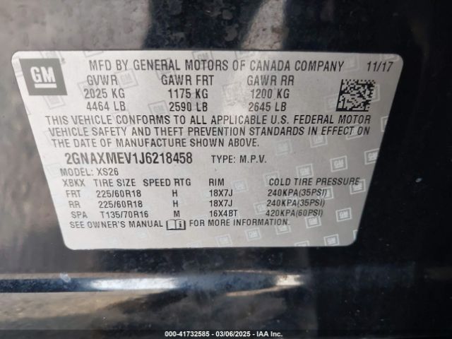 2GNAXMEV1J6218458 Chevrolet Equinox Premier