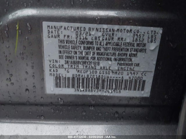 3N1AB8BV3MY261918 Nissan Sentra S Xtronic Cvt