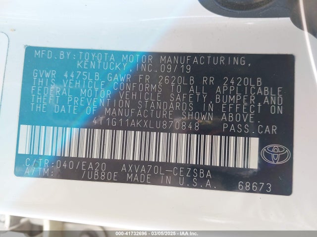 4T1G11AKXLU870848 Toyota CAMRY SE