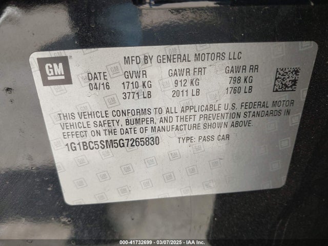 1G1BC5SM5G7265830 Chevrolet Cruze Ls Auto