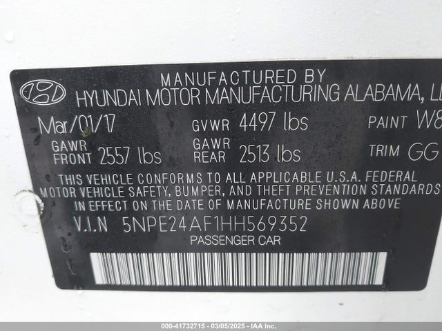 Hyundai Sonata 2017 5NPE24AF1HH569352 Image 9