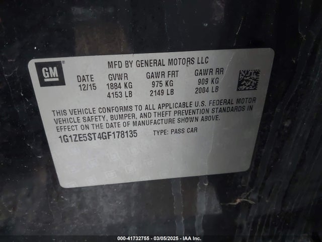 1G1ZE5ST4GF178135 Chevrolet MALIBU 1LT