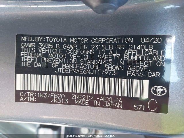 JTDEPMAE6MJ117973 Toyota COROLLA LE