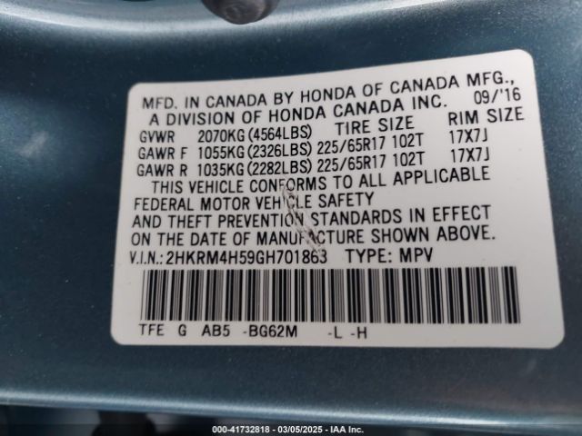 2HKRM4H59GH701863 Honda CR-V EX