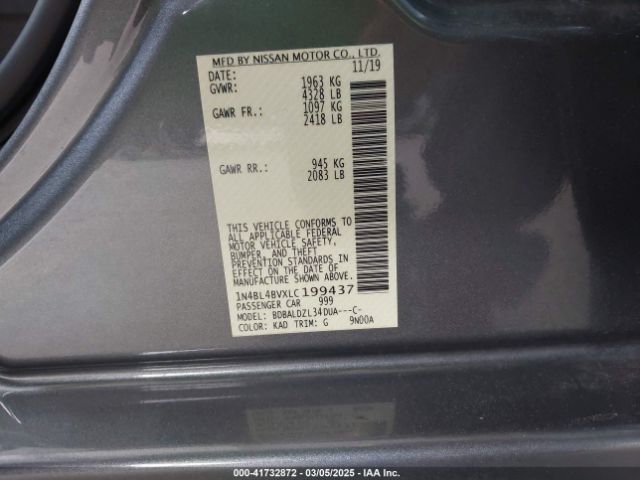1N4BL4BVXLC199437 Nissan Altima S Fwd